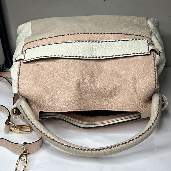 Plinio Visona Beige Peach Stone Pebbled Leather Three Way Bag - Made in Italy - Picture 4 of 16
